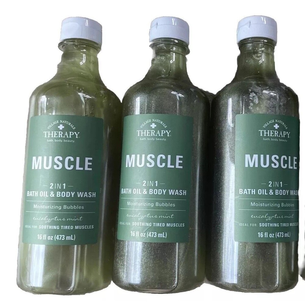 Village Naturals Muscle 2-In-1 Bath Oil & Body Wash Soothes 16 Ounce Lot Of 3